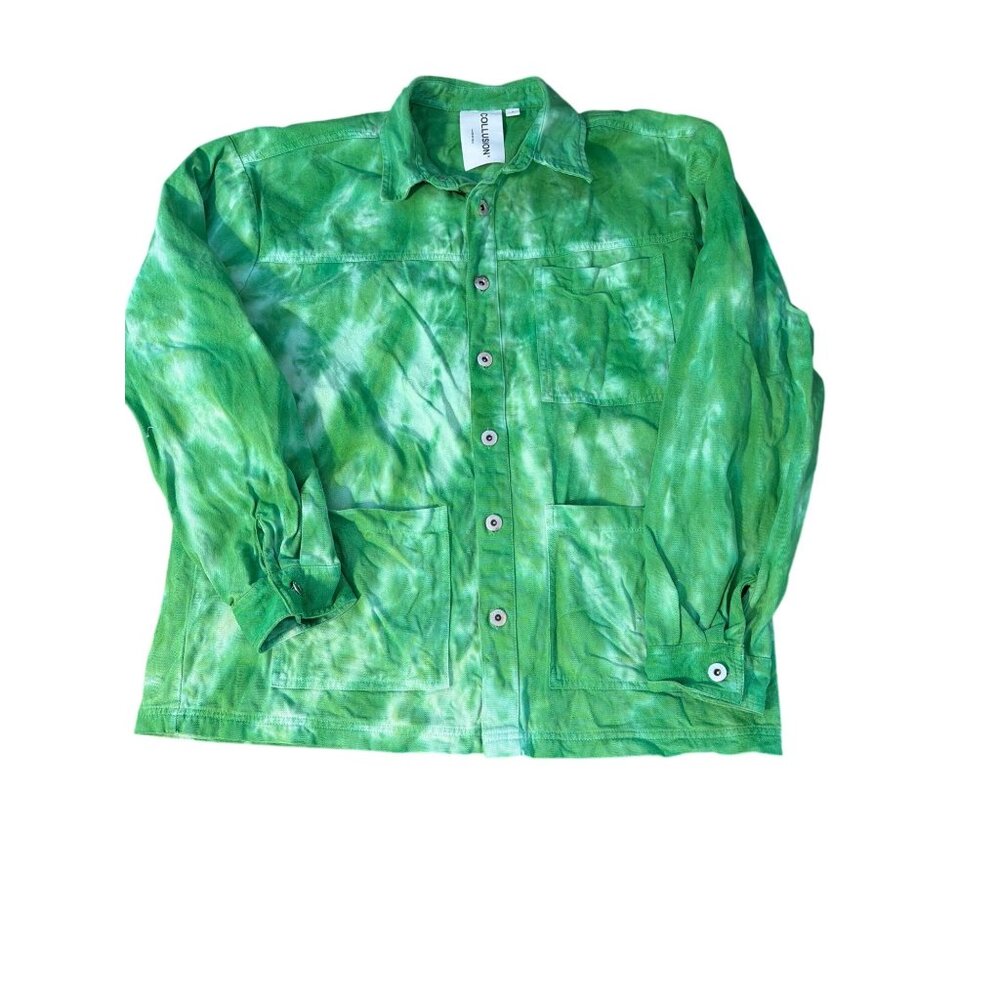 Collusion Green Tie Dye Button Down Utility Shirt Denim Jacket Shacket Cotton M